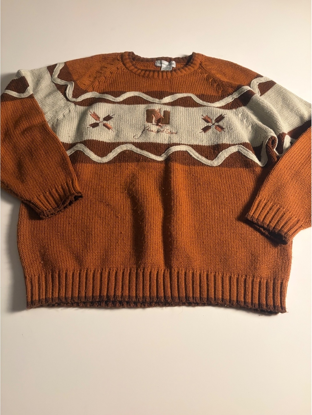 President Stone Vintage Orange and Cream Acrylic Knit Sweate